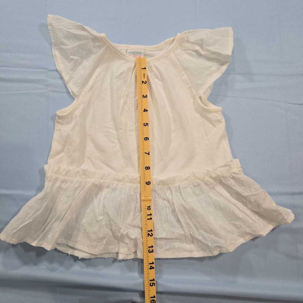 Maggie & Zoe Girls Swiss Dot Ruffle Sleeve Peplum Top White 4T - Picture 5 of 7